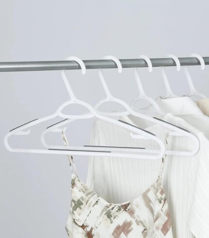 (2 Pack) Non-Slip Clothes Hangers – 10 Pack White Durable Plastic with TPE Strips